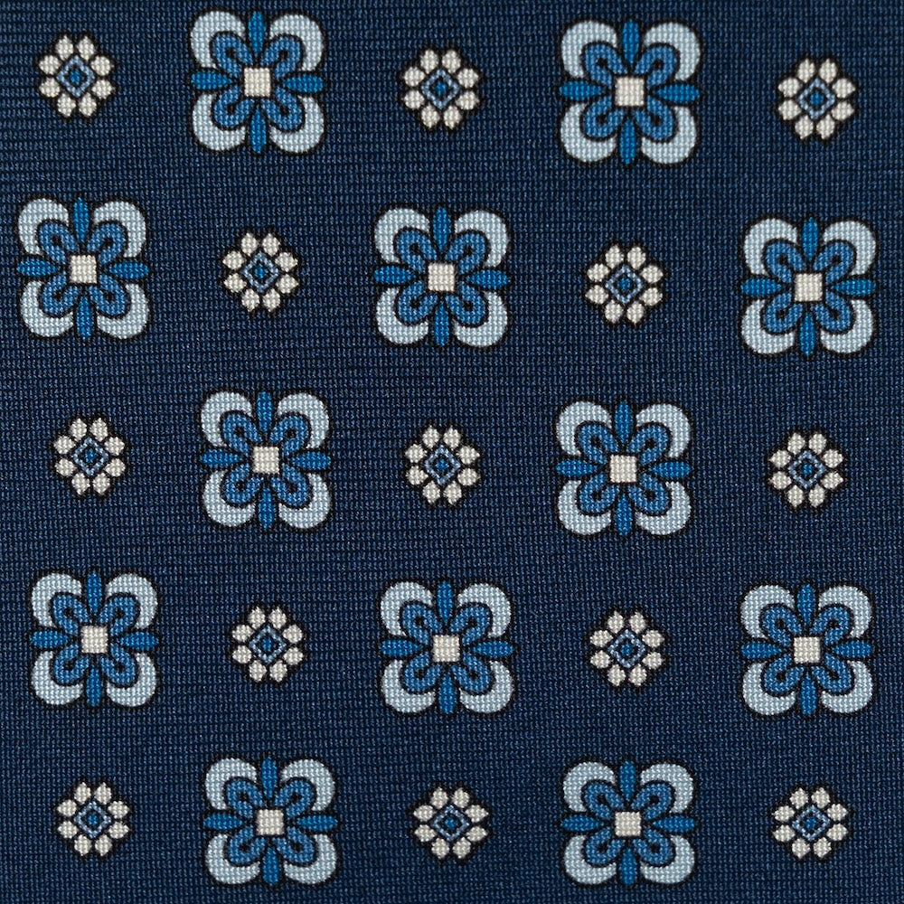 Blue Floral Medallion Pattern Navy Printed Silk Tie