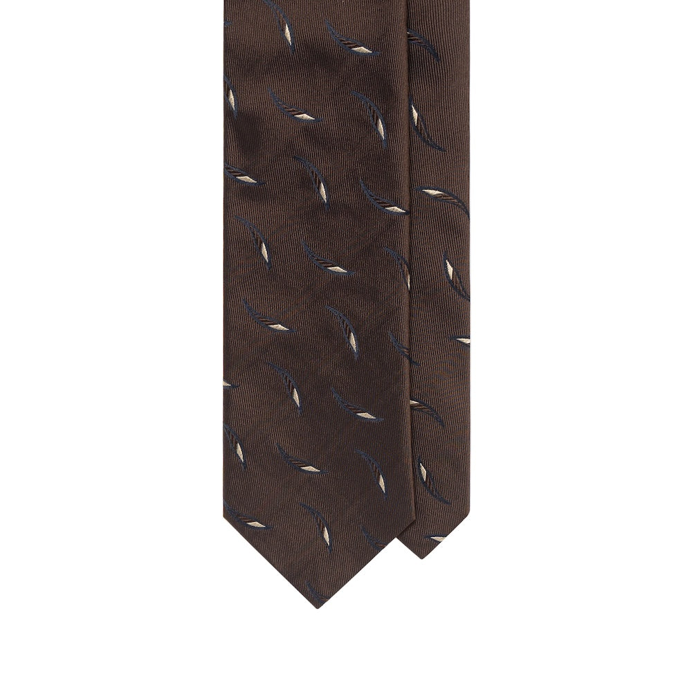 Leaf Motif Pattern Dark Brown Woven Silk Tie