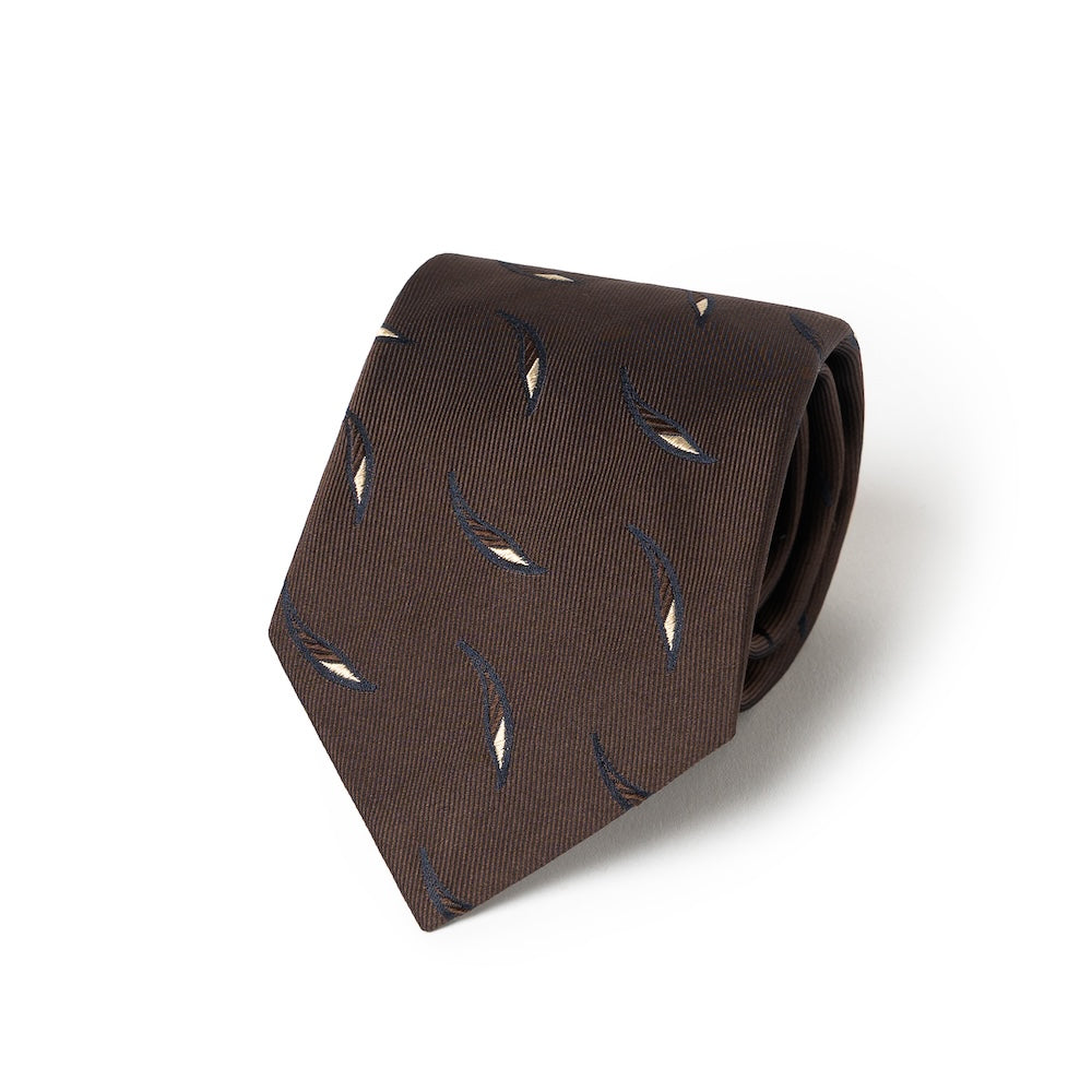 Leaf Motif Pattern Dark Brown Woven Silk Tie