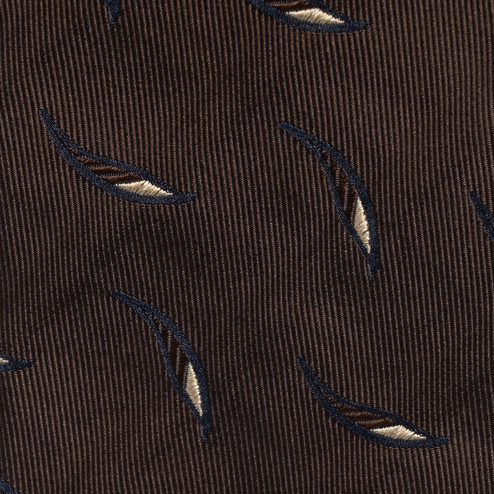 Leaf Motif Pattern Dark Brown Woven Silk Tie