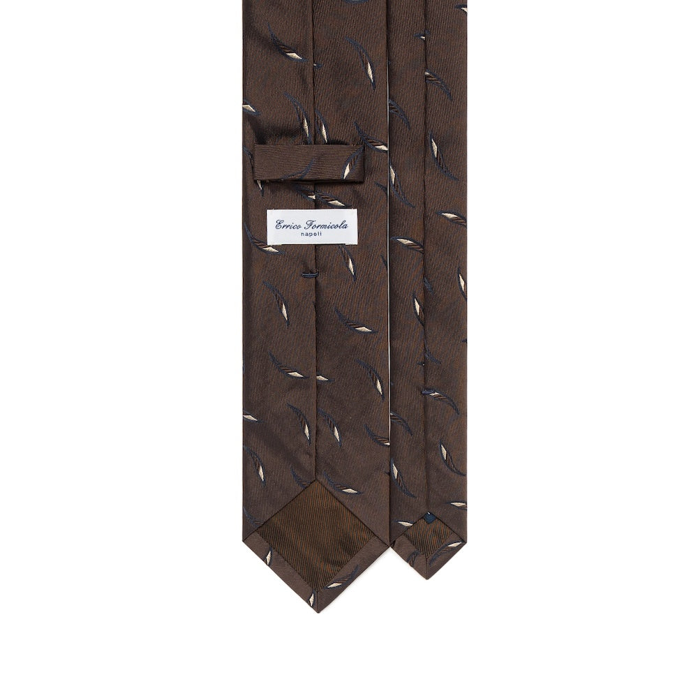 Leaf Motif Pattern Dark Brown Woven Silk Tie