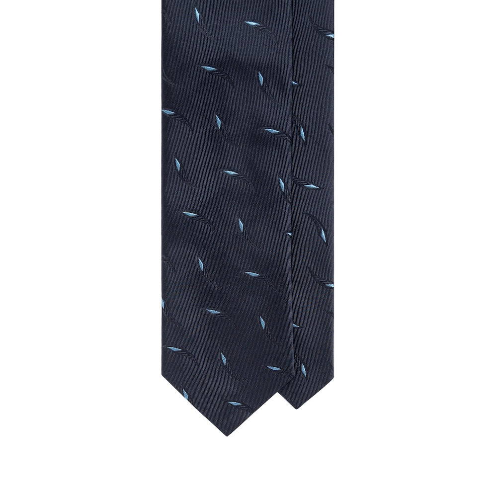 Leaf Motif Pattern Dark Navy Woven Silk Tie