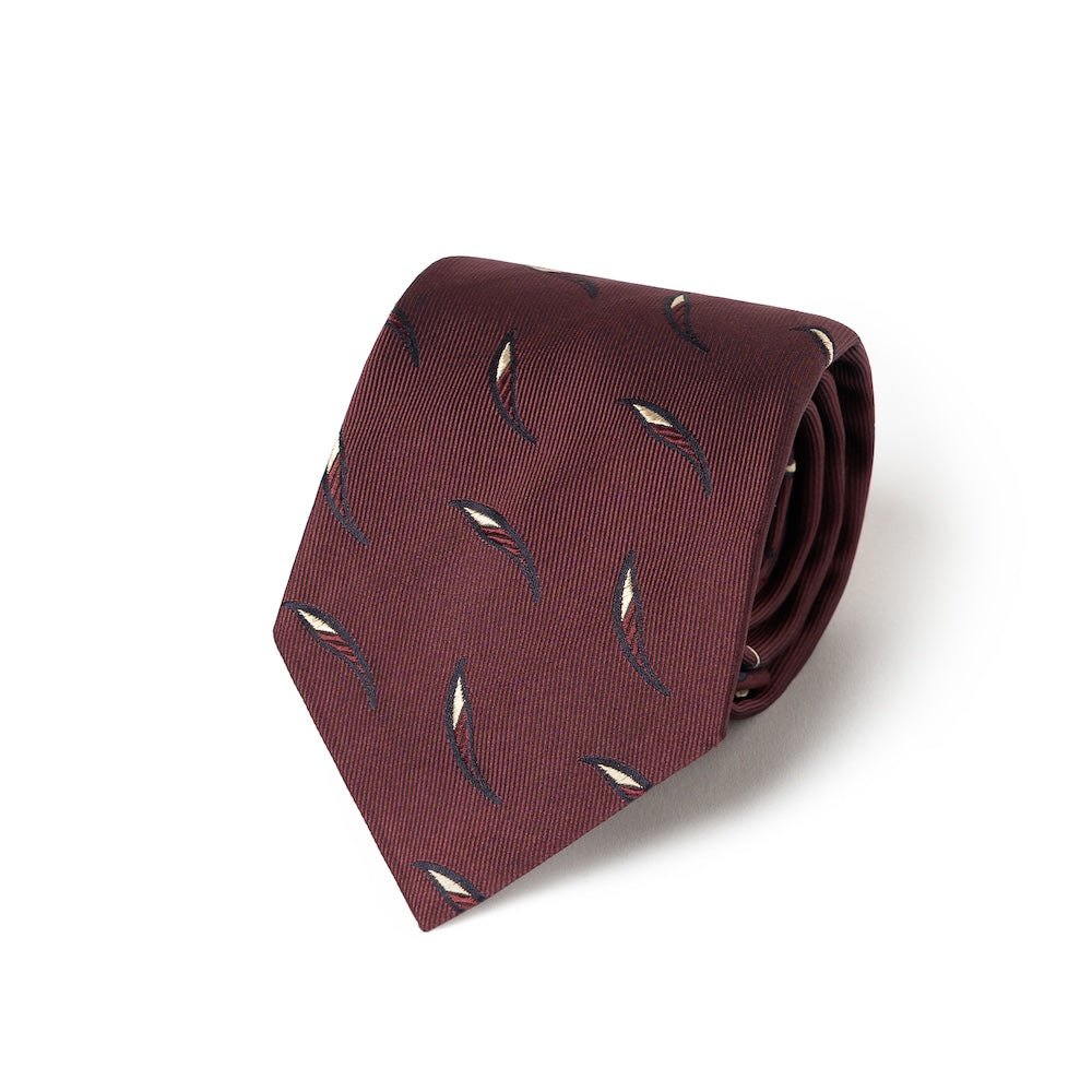 Leaf Motif Pattern Burgundy Woven Silk Tie