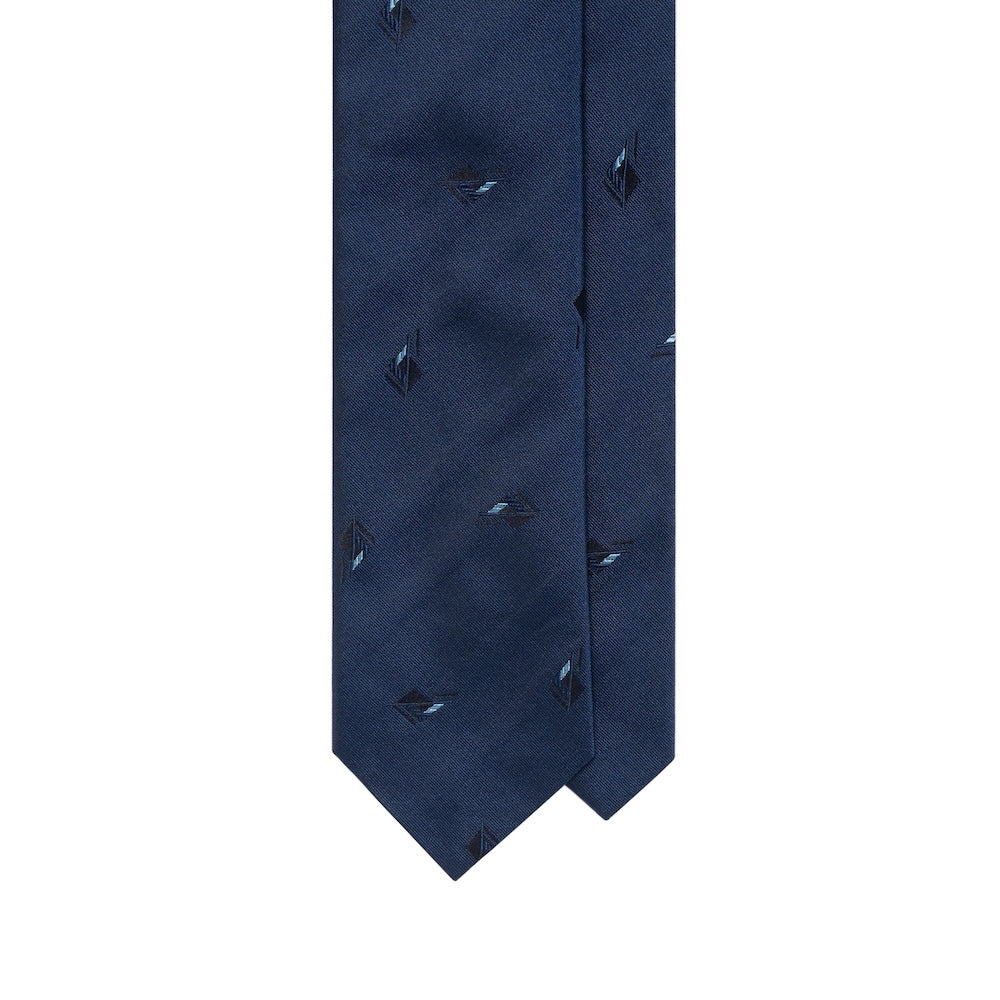 Geometric Diamond Pattern Steel Blue Woven Silk Tie