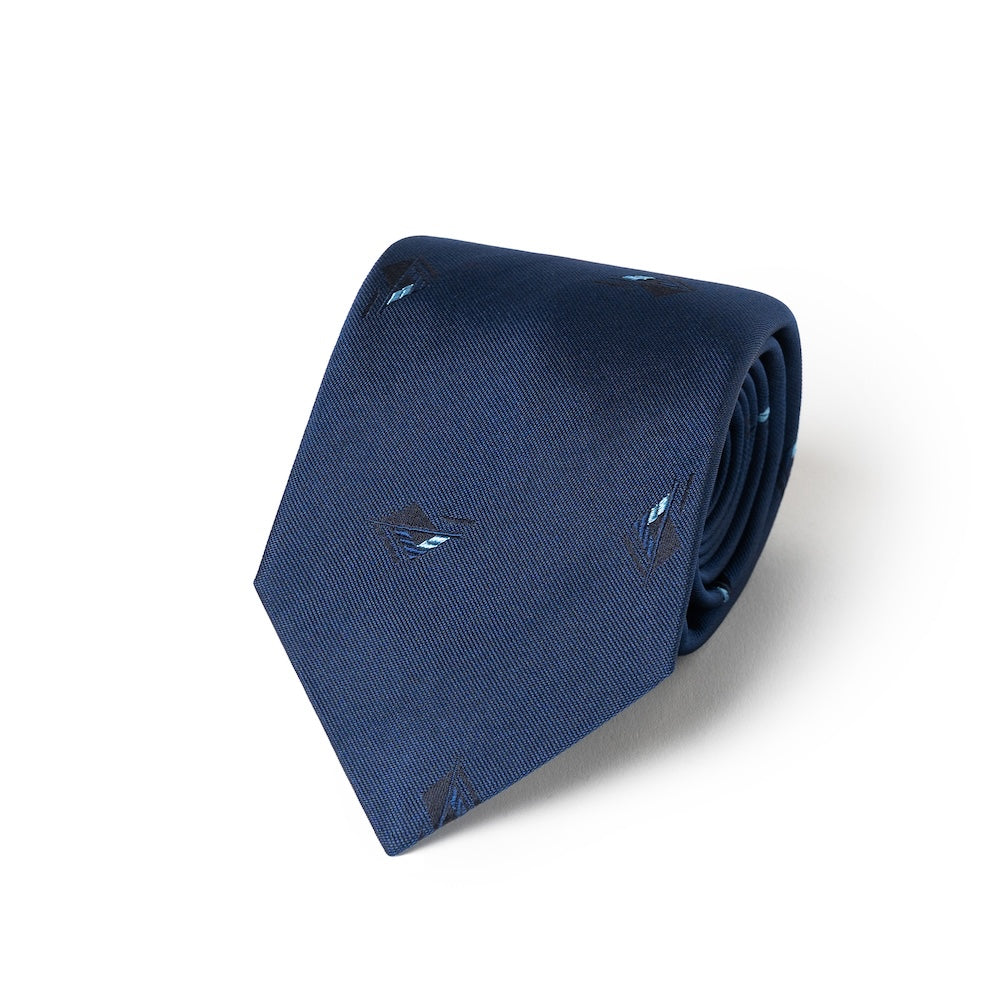 Geometric Diamond Pattern Steel Blue Woven Silk Tie