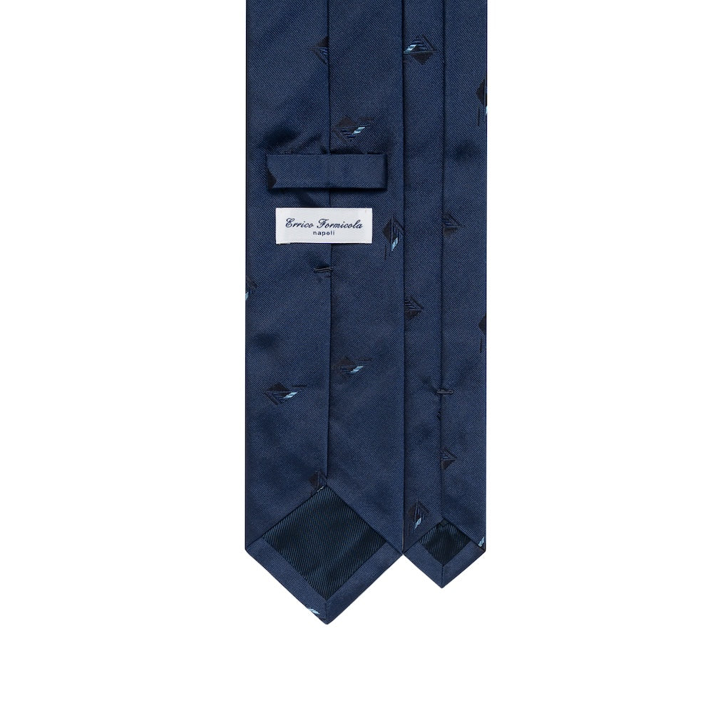 Geometric Diamond Pattern Steel Blue Woven Silk Tie