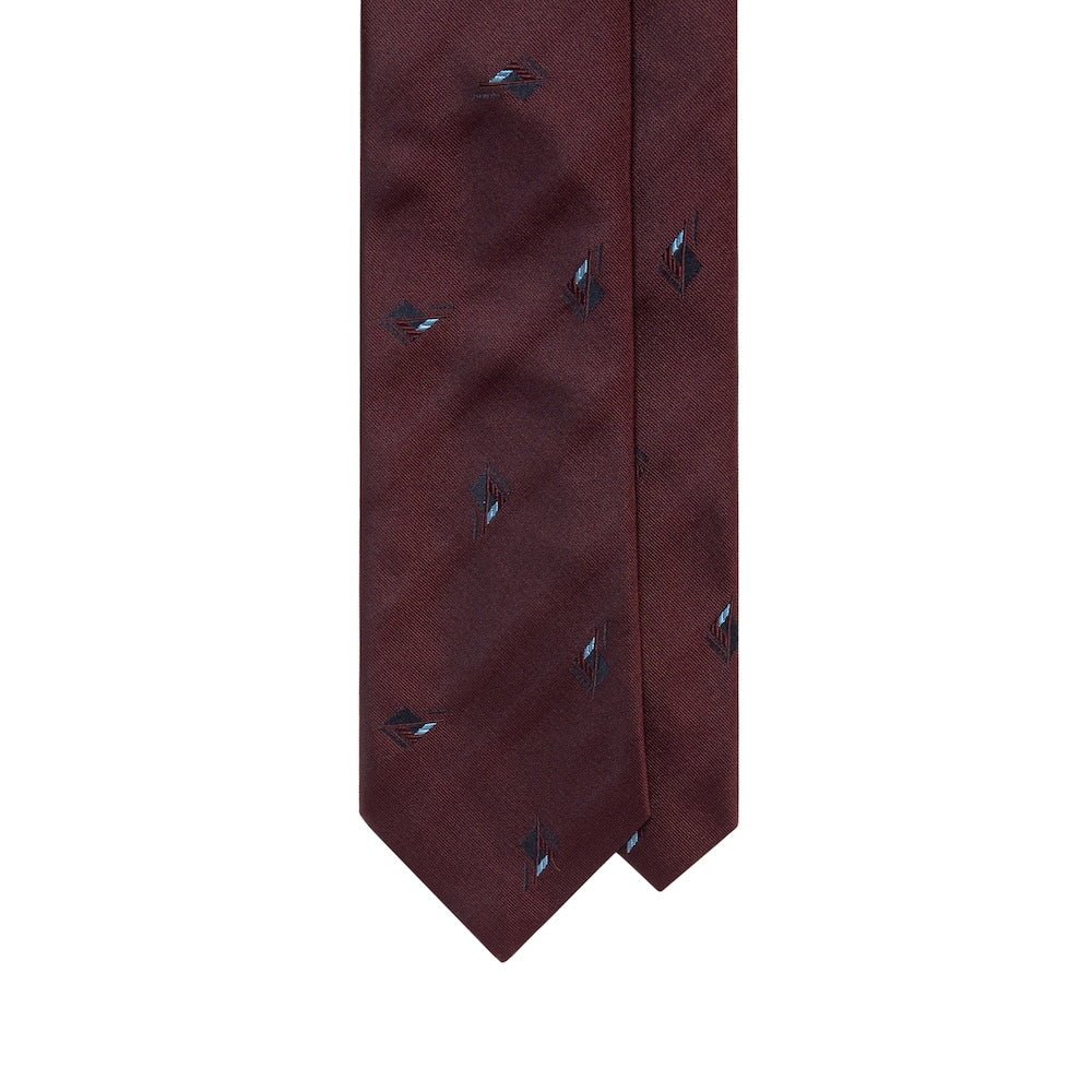 Geometric Diamond Pattern Burgundy Woven Silk Tie