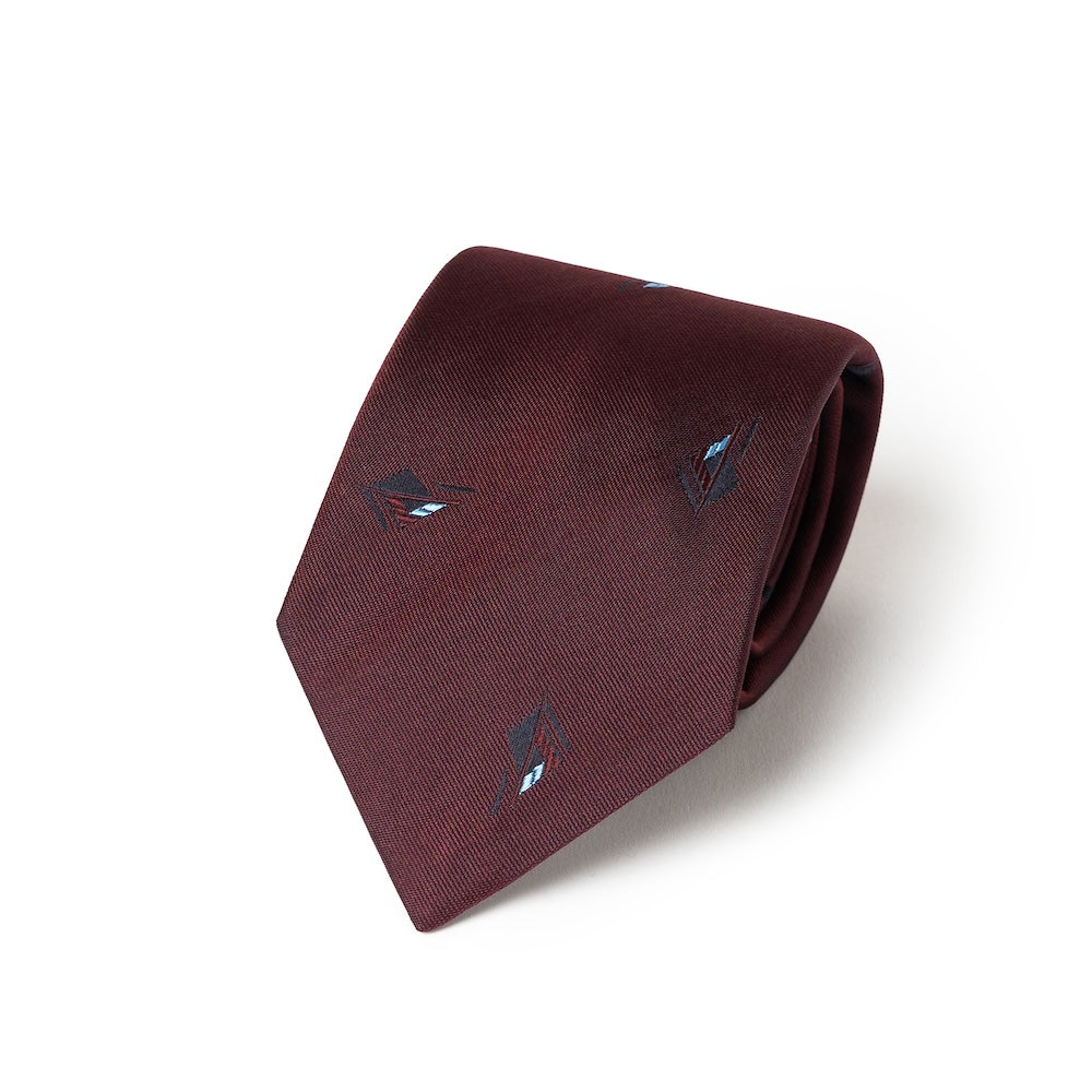 Geometric Diamond Pattern Burgundy Woven Silk Tie