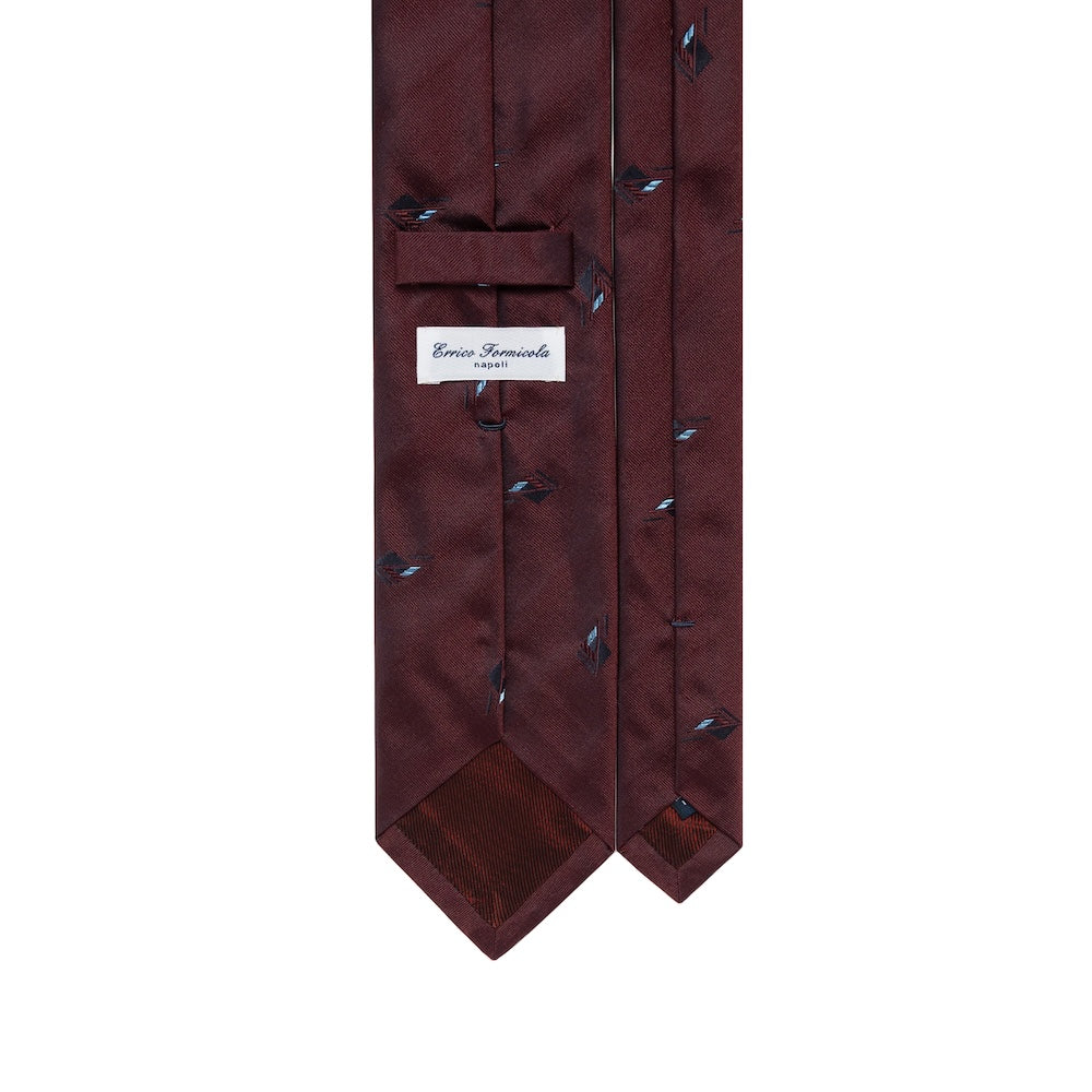 Geometric Diamond Pattern Burgundy Woven Silk Tie