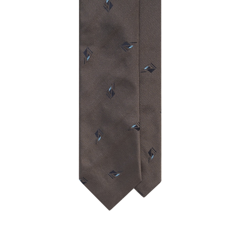Geometric Diamond Pattern Taupe Gray Woven Silk Tie