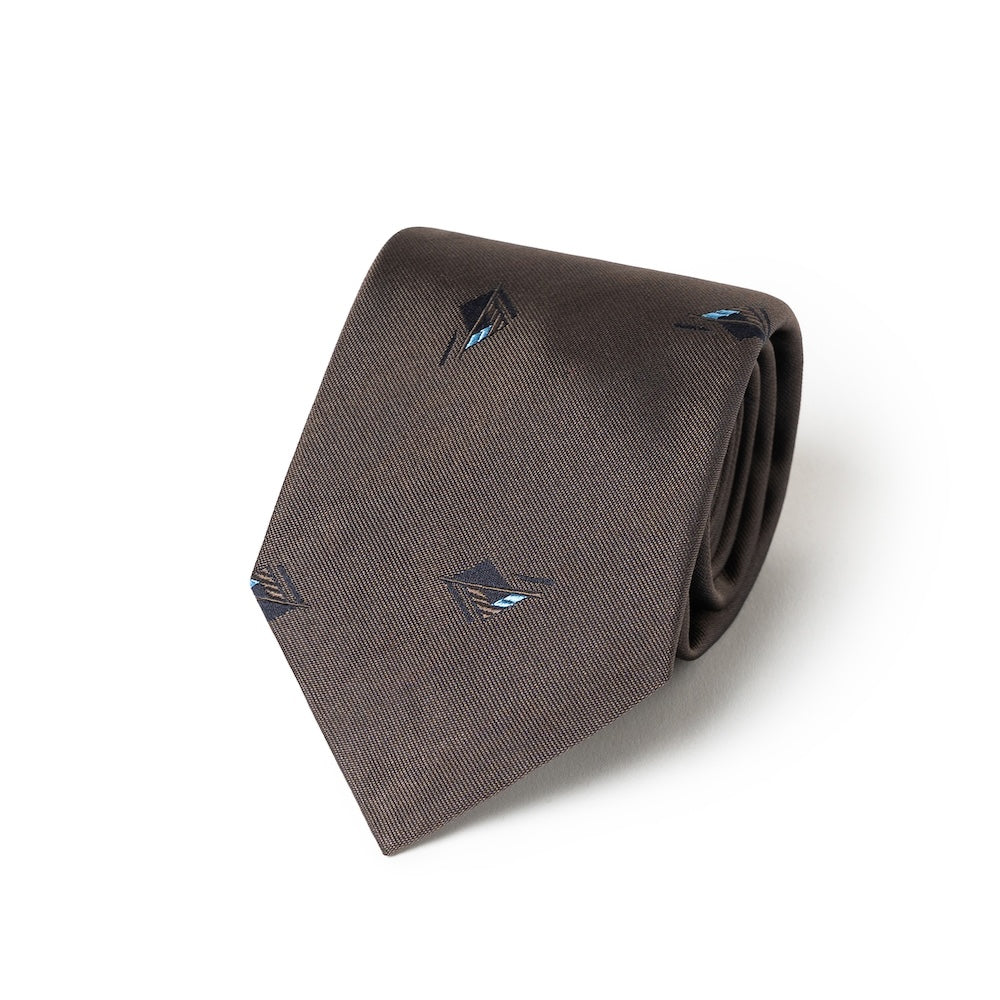 Geometric Diamond Pattern Taupe Gray Woven Silk Tie