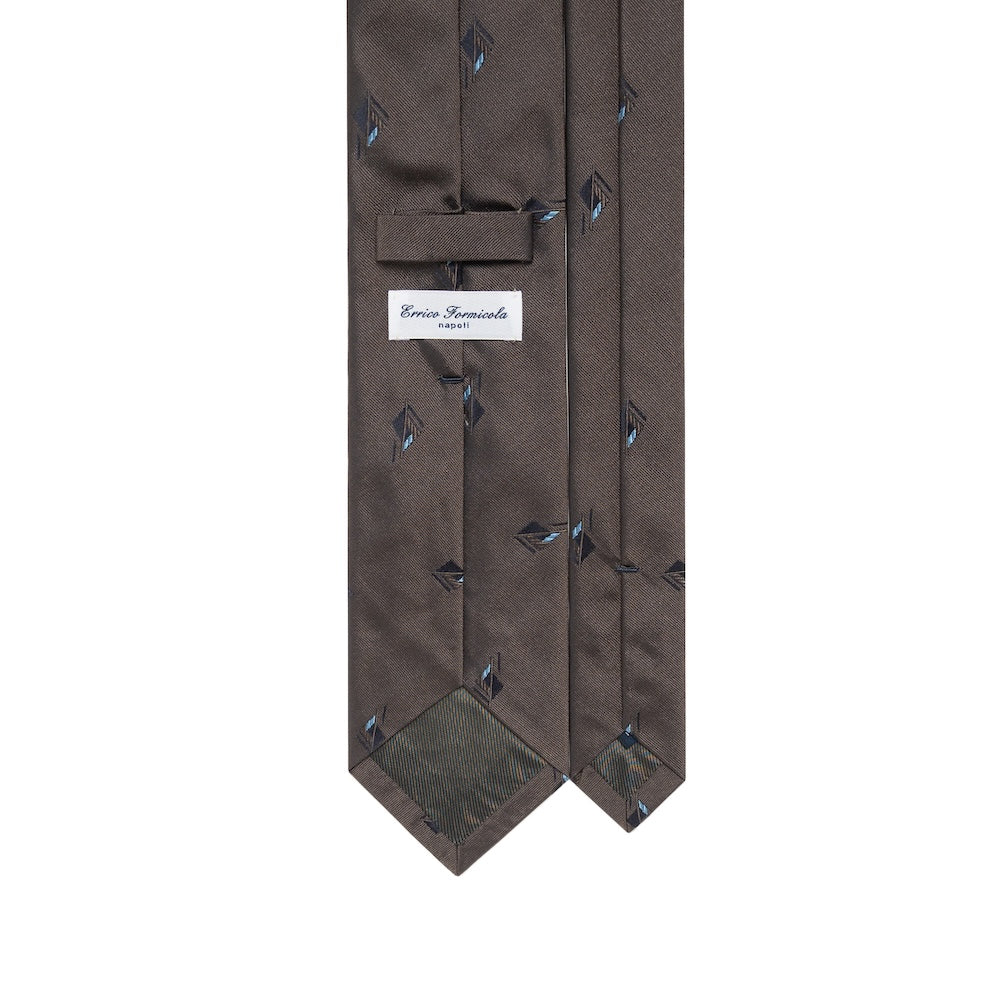Geometric Diamond Pattern Taupe Gray Woven Silk Tie