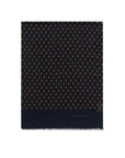 Art Deco Pattern Dark Navy & Brown Wool-Silk Scarf