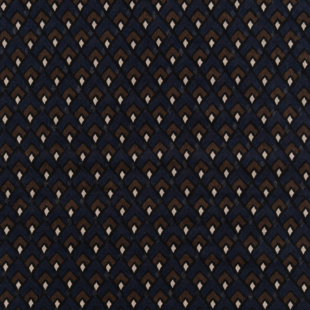 Art Deco Pattern Dark Navy &amp; Brown Wool-Silk Scarf