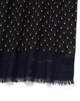 Art Deco Pattern Dark Navy & Brown Wool-Silk Scarf