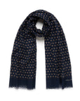 Circle Dot Pattern Classic Navy, Brown & Beige Wool-Silk Scarf