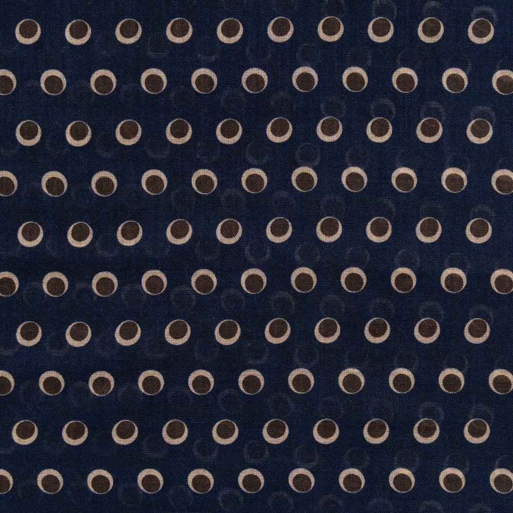 Circle Dot Pattern Classic Navy, Brown &amp; Beige Wool-Silk Scarf