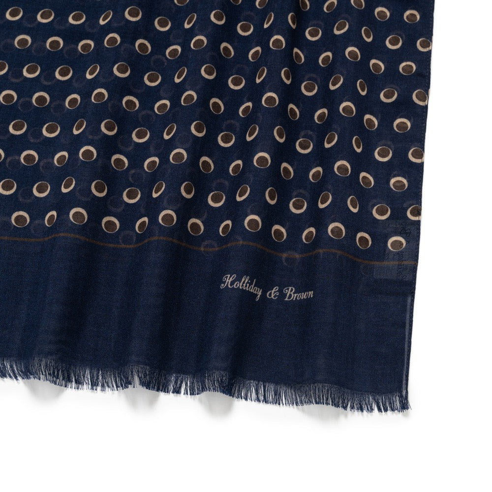 Circle Dot Pattern Classic Navy, Brown &amp; Beige Wool-Silk Scarf