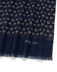 Circle Dot Pattern Classic Navy, Brown & Beige Wool-Silk Scarf