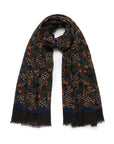 100th Anniversary Big Floral Pattern Navy, Olive Green & Rust Orange Wool Scarf
