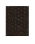 Teal Blue Medallion Pattern Espresso Brown Wool Scarf