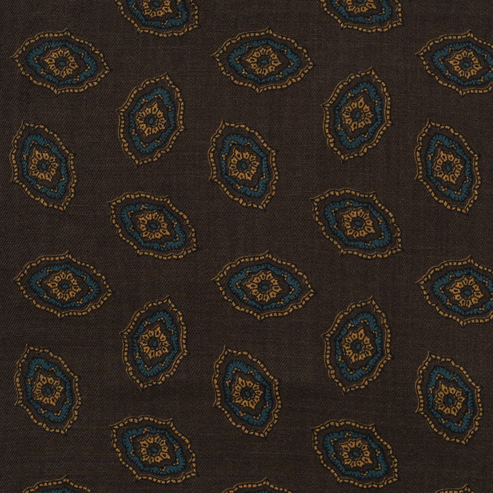 Teal Blue Medallion Pattern Espresso Brown Wool Scarf