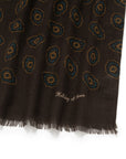 Teal Blue Medallion Pattern Espresso Brown Wool Scarf