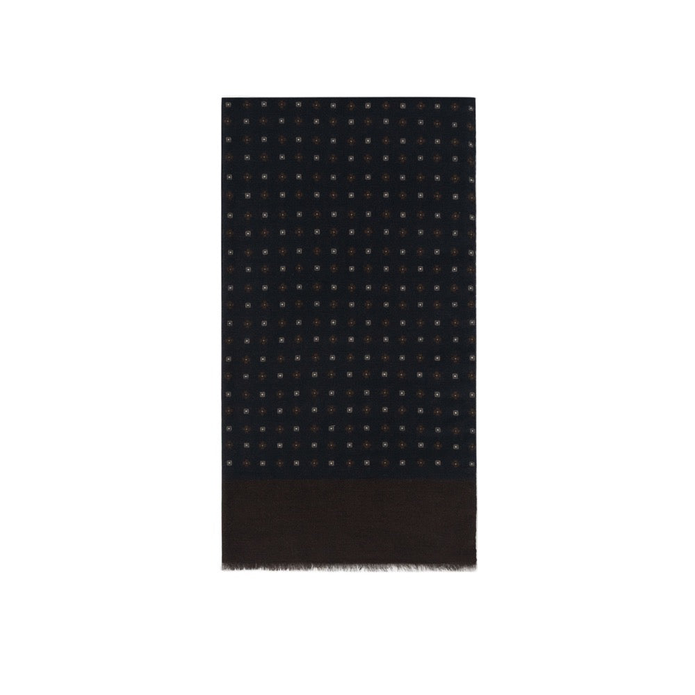 Mini Flower Square Pattern Dark Navy Wool-Modal Scarf
