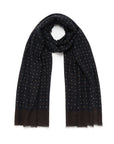 Mini Flower Square Pattern Dark Navy Wool-Modal Scarf