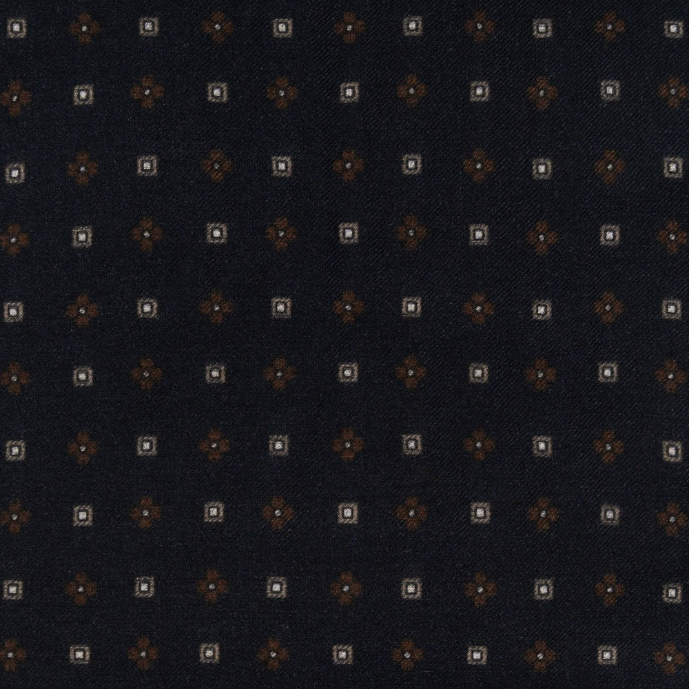 Mini Flower Square Pattern Dark Navy Wool-Modal Scarf