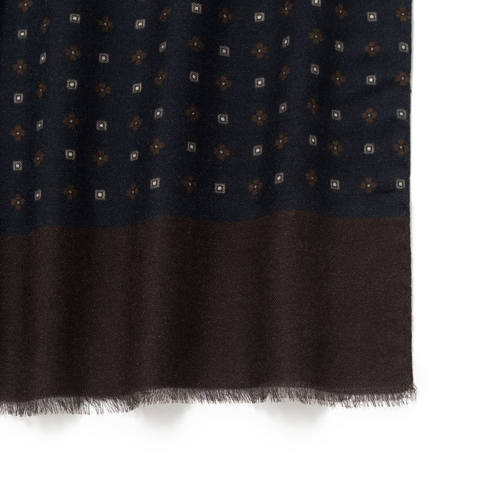 Mini Flower Square Pattern Dark Navy Wool-Modal Scarf