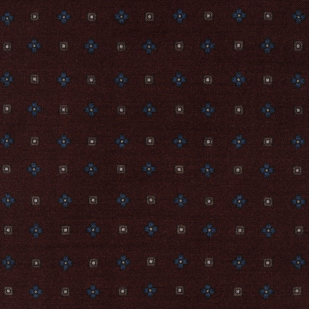 Mini Flower Square Pattern Burgundy Wool-Modal Scarf
