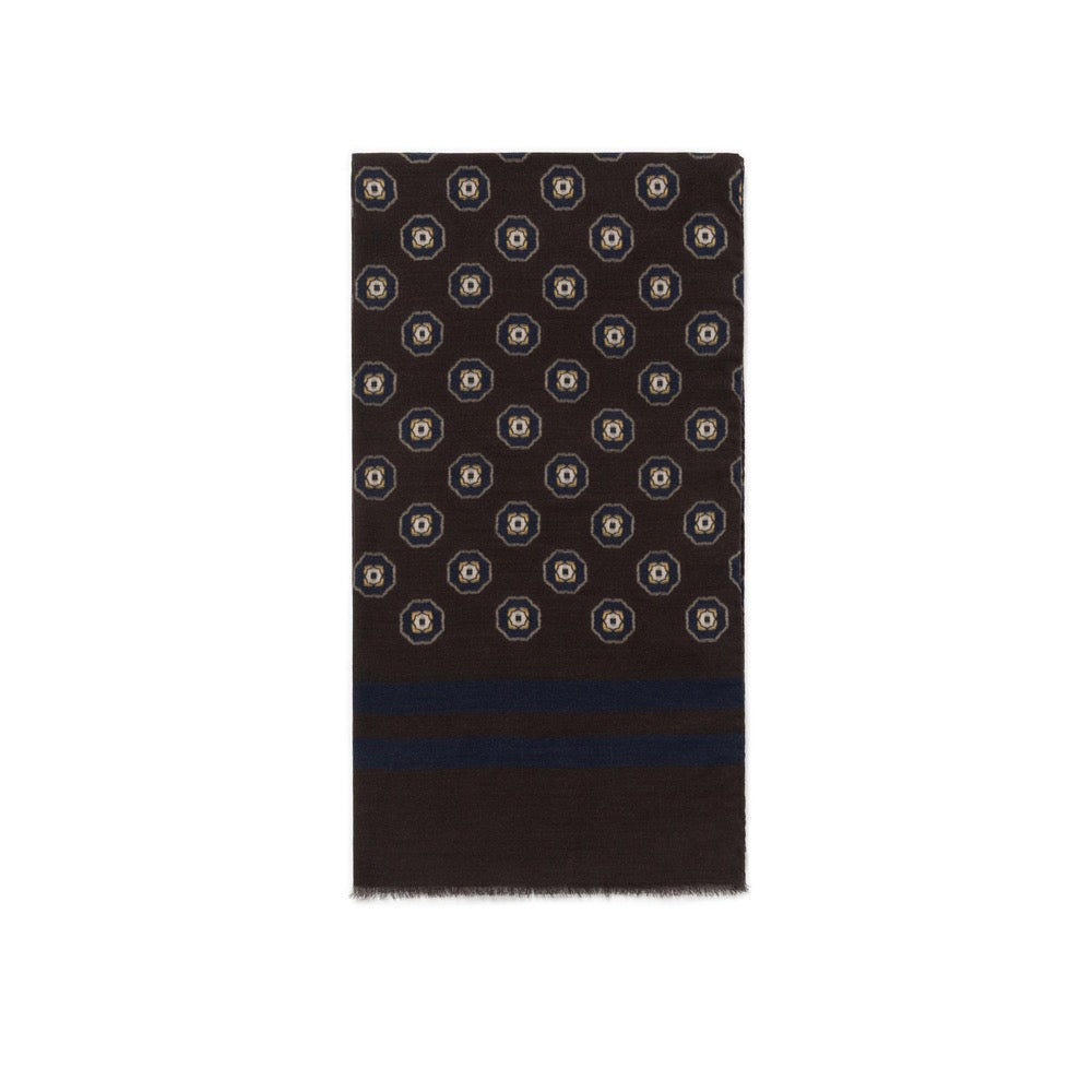 Medallion Pattern Dark Brown Wool-Modal Scarf