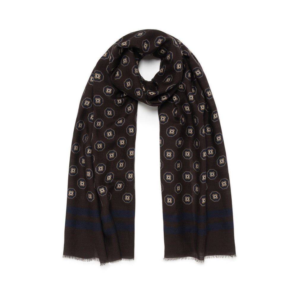 Medallion Pattern Dark Brown Wool-Modal Scarf