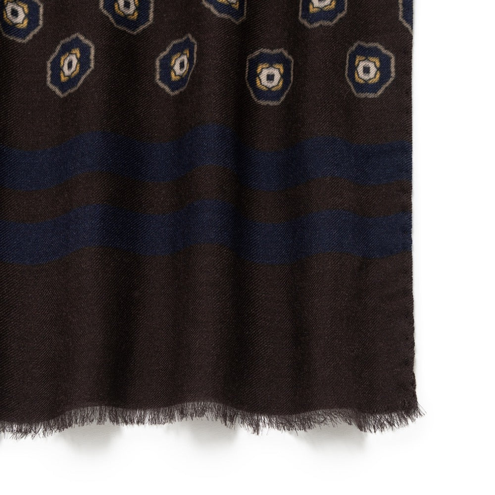 Medallion Pattern Dark Brown Wool-Modal Scarf