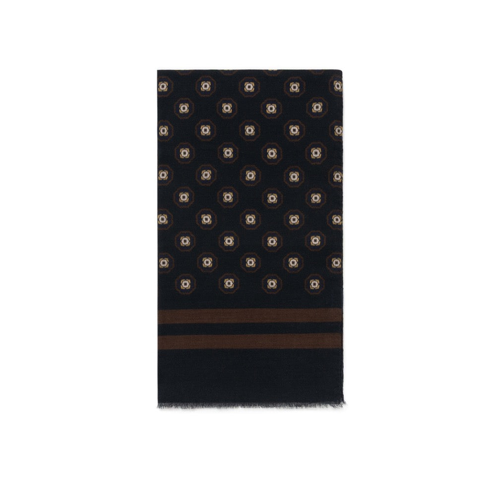Medallion Pattern Dark Navy Wool-Modal Scarf