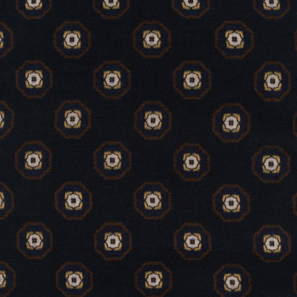 Medallion Pattern Dark Navy Wool-Modal Scarf