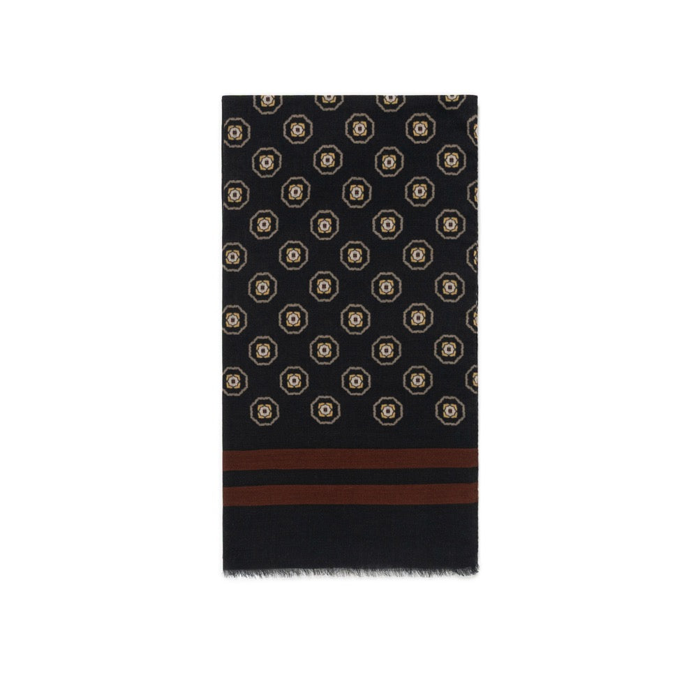Medallion Pattern Black Wool-Modal Scarf