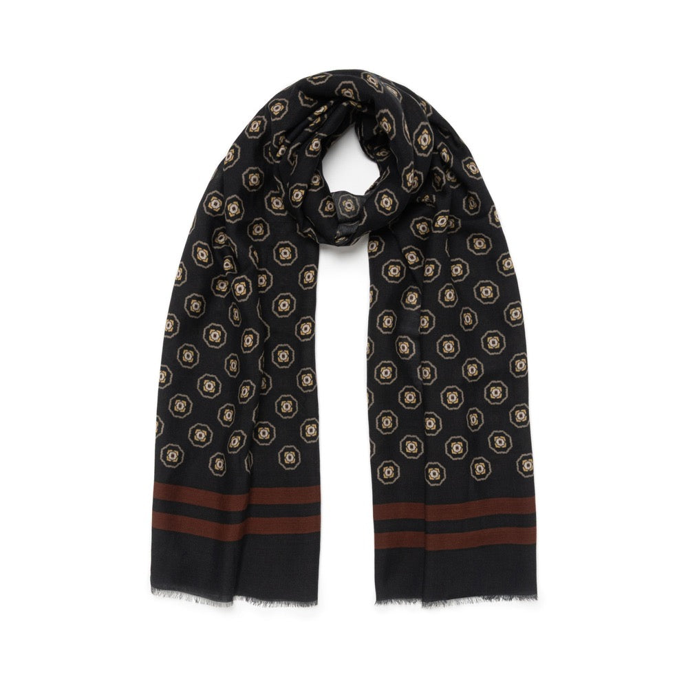 Medallion Pattern Black Wool-Modal Scarf