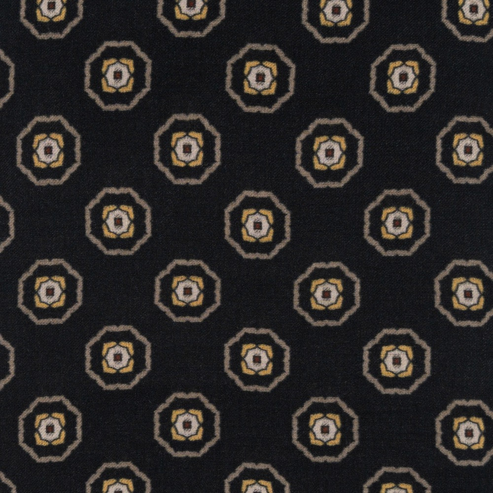 Medallion Pattern Black Wool-Modal Scarf