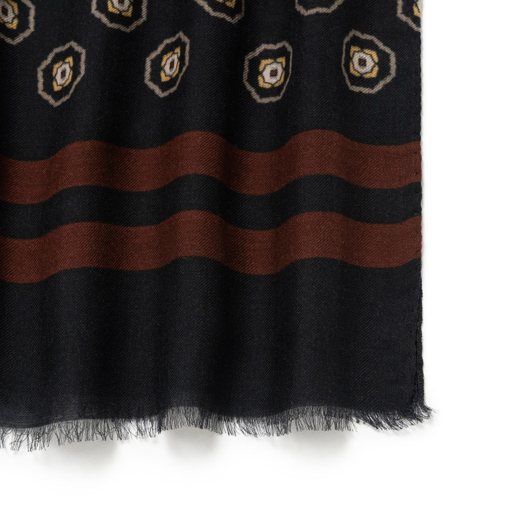 Medallion Pattern Black Wool-Modal Scarf