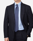 Clover & Fiore Navy Silver Hand-Printed Silk Tie