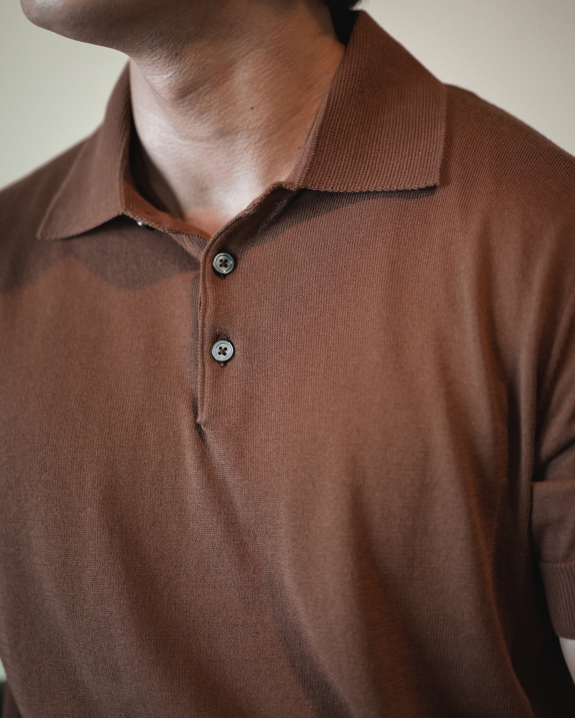 Sienna Brown Cotton Short-Sleeve Knit Polo
