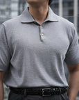 Stone Gray Cotton Short-Sleeve Knit Polo