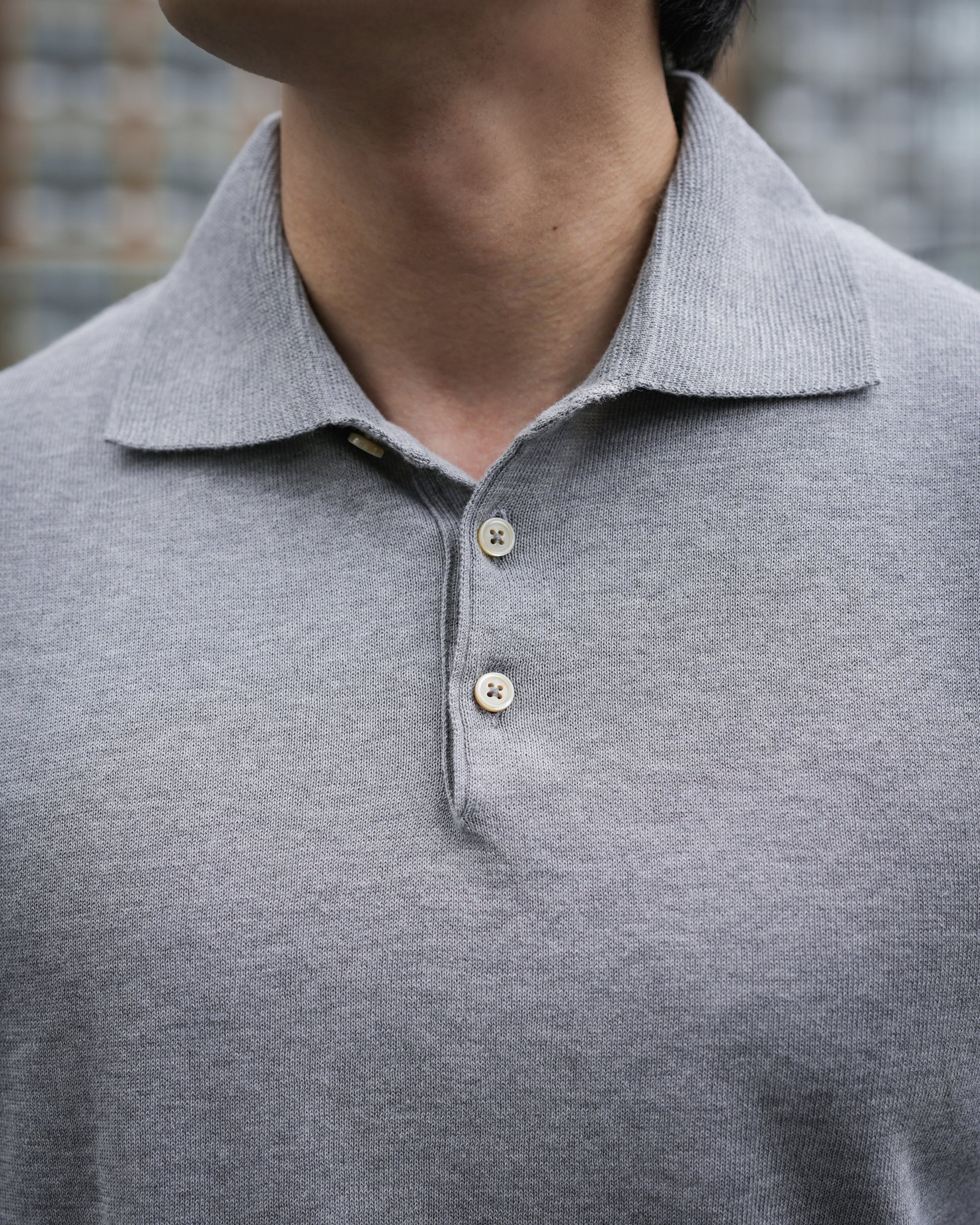 Stone Gray Cotton Short-Sleeve Knit Polo