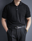 Jet Black Cotton Short-Sleeve Knit Polo