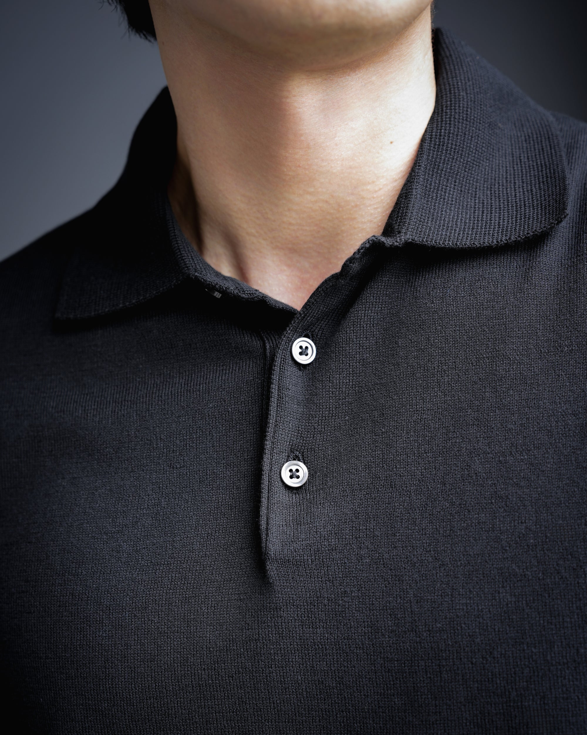 Jet Black Cotton Short-Sleeve Knit Polo