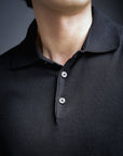 Jet Black Cotton Short-Sleeve Knit Polo