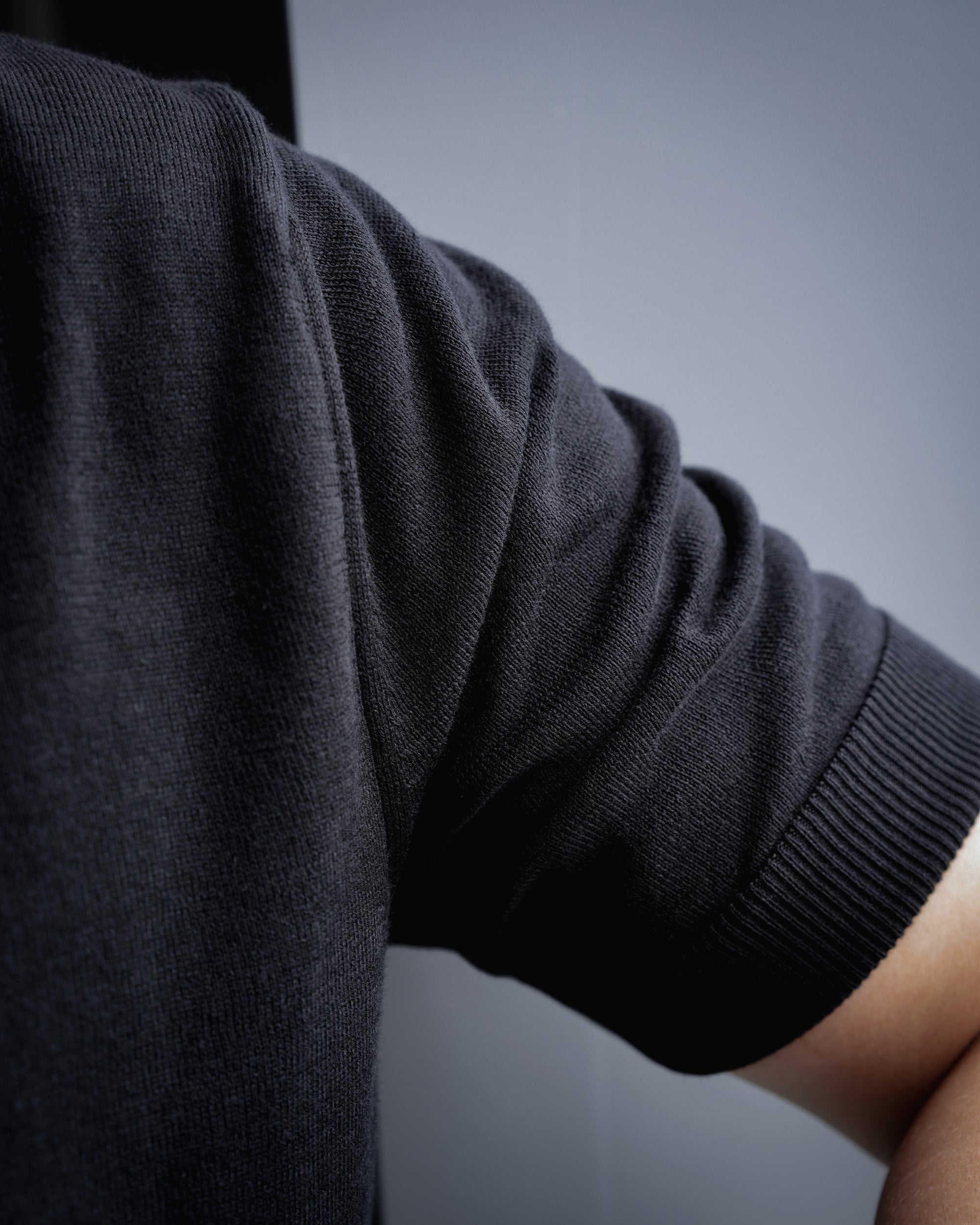 Jet Black Cotton Short-Sleeve Knit Polo