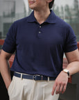 Deep Navy Cotton Short-Sleeve Knit Polo